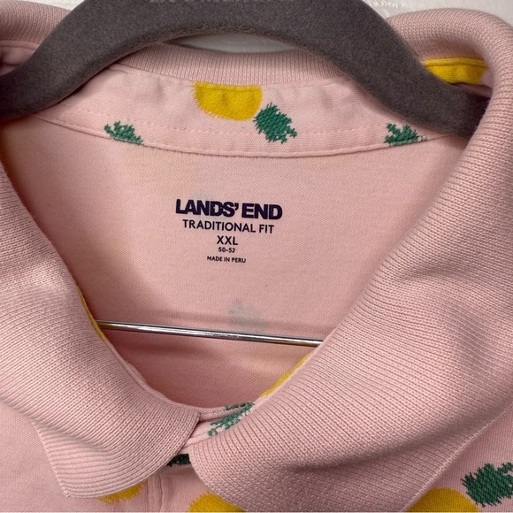 Lands End Mens Pink Traditional Fit Polo Shirt with Pineapple Print Size XXL GUC - Picture 2 of 6